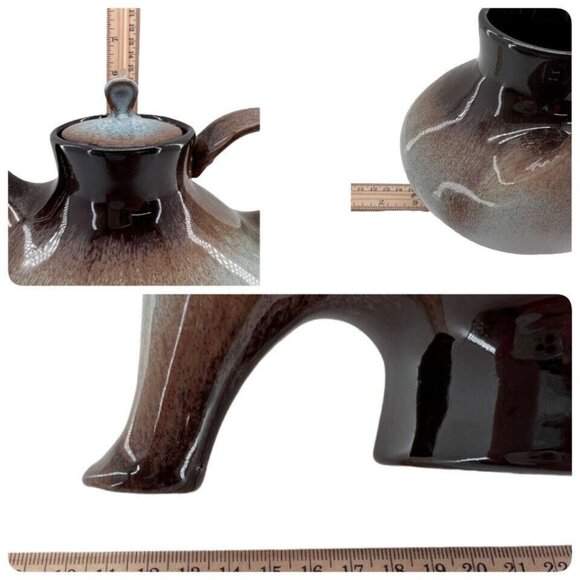 Vtg Peter Pots Pottery 1960s Creamer Sugar Teapot w Lid 4 Pc Ombre - Picture 8 of 9